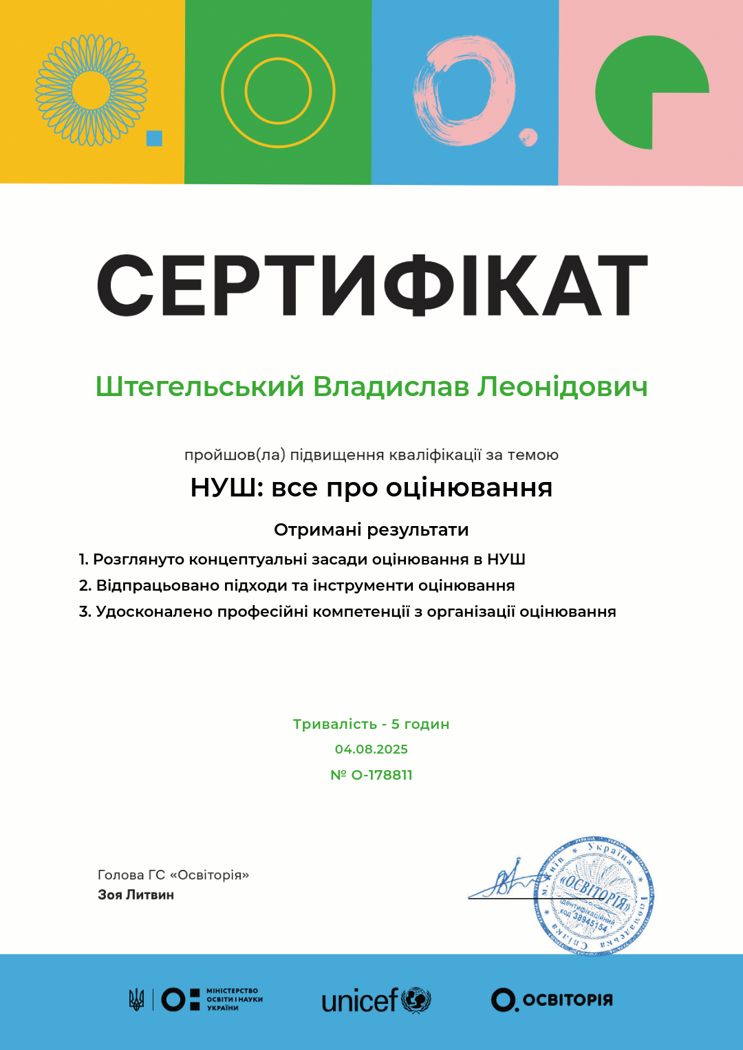 Сертифікат про підвищення кваліфікації